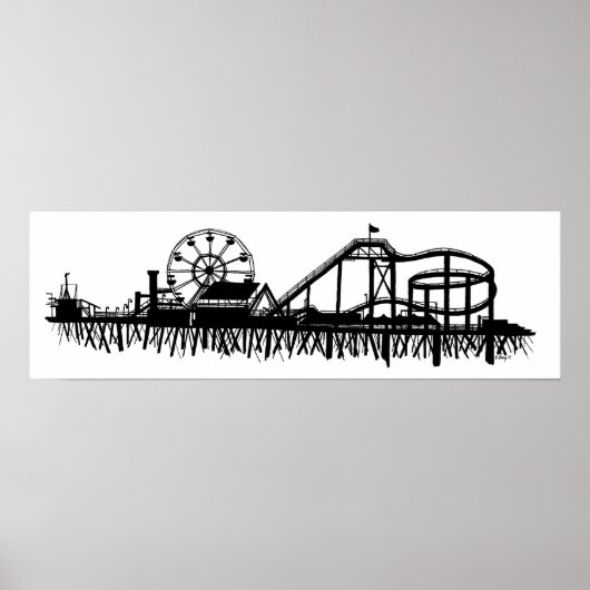 California Santa Monica CA Iconic Pier Silhouette Poster (Vorne)