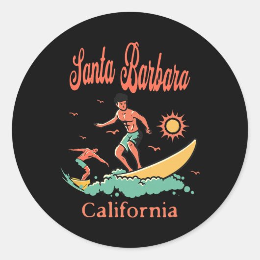 California Santa Rra Ca Surfer Surfing Beach Vacat Runder Aufkleber (Vorderseite)