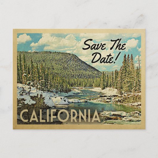 California Save the Date Mountain River Snow Ankündigungspostkarte (Vorderseite)
