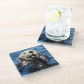 California Sea Otter Enhydra lutris) grooms Glasuntersetzer (Schrägansicht)