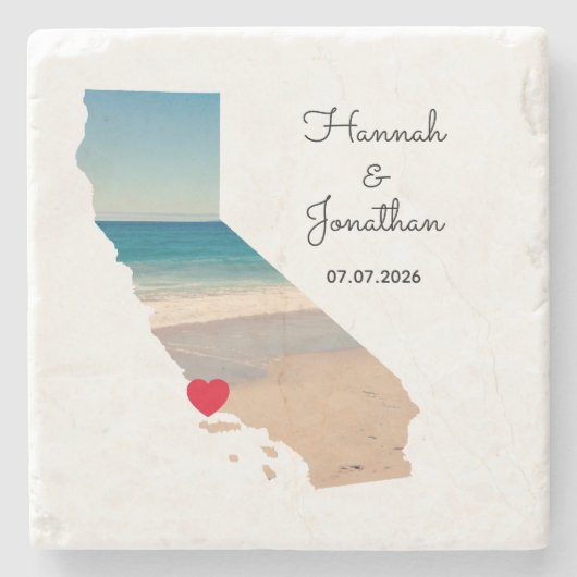 California Shape Wedding Photo Steinuntersetzer (Vorderseite)