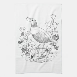 California Staat Bird and Blume Coloring Page Geschirrtuch