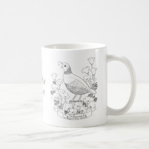 California Staat Bird and Blume Coloring Page Kaffeetasse