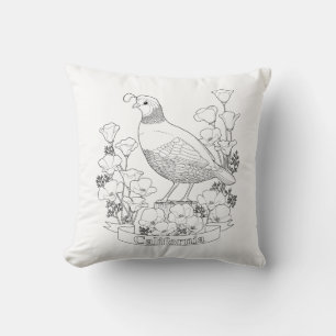 California Staat Bird and Blume Coloring Page Kissen