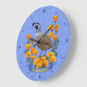 California Staat Bird Quail & Golden Poppe Große Wanduhr (Winkel)