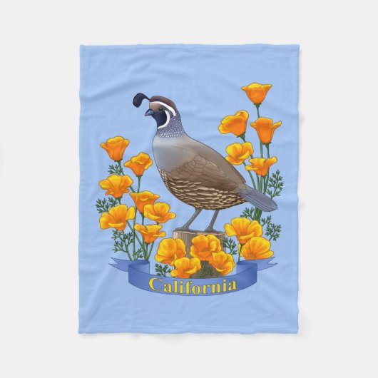 California Staat Bird Quail & Golden Poppy Fleecedecke (Vorderseite)