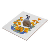 California Staat Bird Quail & Golden Poppy Fliese (Seite)