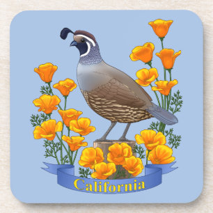 California Staat Bird Quail & Golden Poppy Getränkeuntersetzer