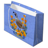 California Staat Bird Quail & Golden Poppy Große Geschenktüte (Vorderseite Schrägansicht)