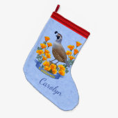 California Staat Bird Quail & Golden Poppy Großer Weihnachtsstrumpf (Vorderansicht (hängend))