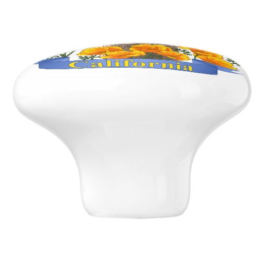 California Staat Bird Quail & Golden Poppy Keramikknauf (Seitenansicht)
