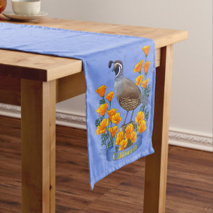 California Staat Bird Quail & Golden Poppy Mittelgroßer Tischläufer
