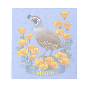 California Staat Bird Quail & Golden Poppy Notizblock
