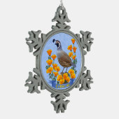 California Staat Bird Quail & Golden Poppy Schneeflocken Zinn-Ornament (Links)