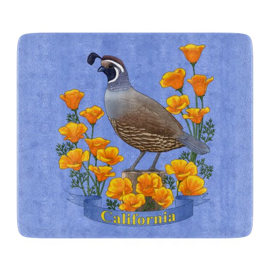 California Staat Bird Quail & Golden Poppy Schneidebrett (Vorderseite)