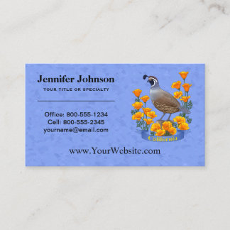California Staat Bird Quail & Golden Poppy Visitenkarte
