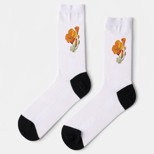 California Staat Blume Orange Poppy Crew Socken (Linkes Detail)