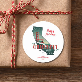 California Staat Happy Holidays Custom Text Year Runder Aufkleber