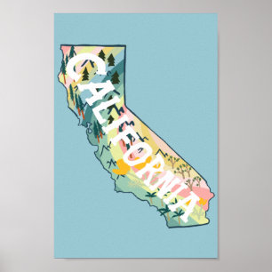 California Staat Illustriert Map Poster