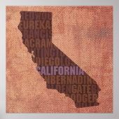 California Staat Kontur Word Karte für Leinwand Poster (Vorne)