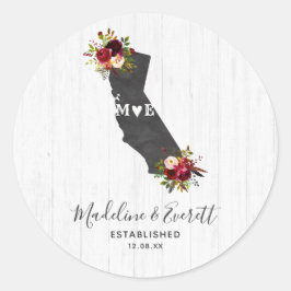 California Staat Rustic Floral Wedgram Runder Aufkleber