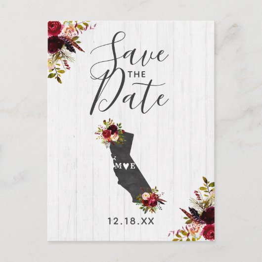 California Staat Zielort Rustikal Save the Date Ankündigungspostkarte (Vorderseite)