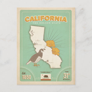 California Staaten Map   Der goldene Staat Postkarte