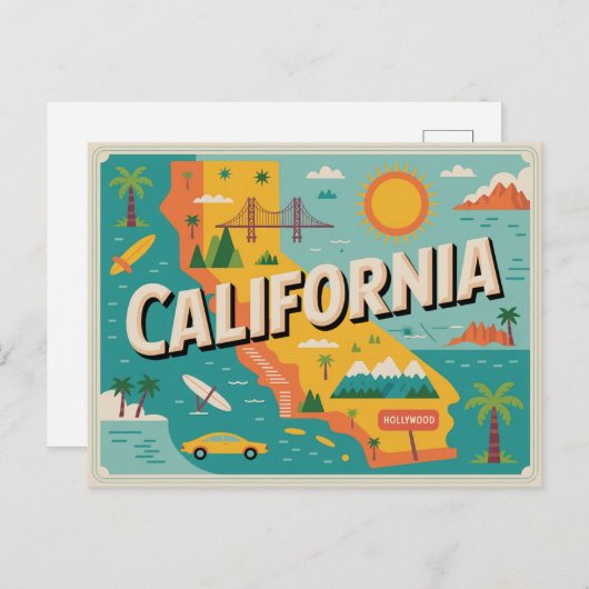 California Staaten Map Postkarte (Vorne/Hinten)