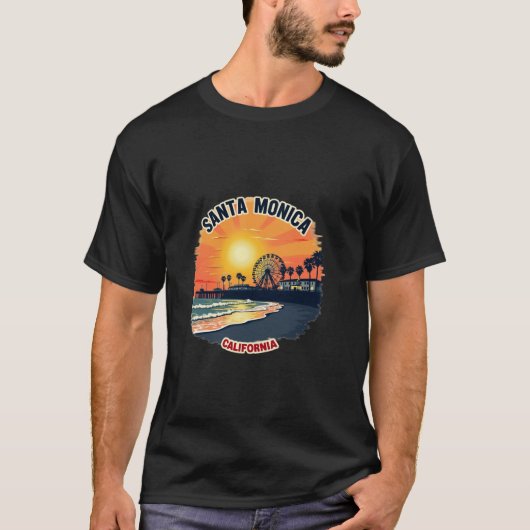 California Sunset Beach Ferris Wheel Santa Monica T-Shirt (Vorderseite)