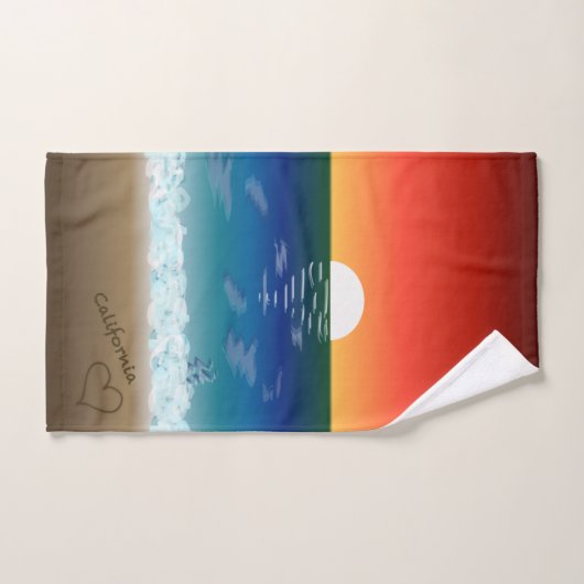 California Sunset | Beach Sand Heart Badhandtuch Set (Handtuch)
