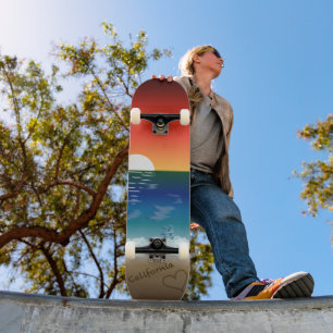 California Sunset Beach Sand Heart Skateboard