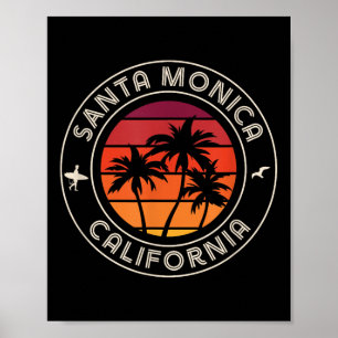 California Sunset Surfer und Seagull Santa Monica Poster