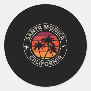California Sunset Surfer und Seagull Santa Monica Runder Aufkleber