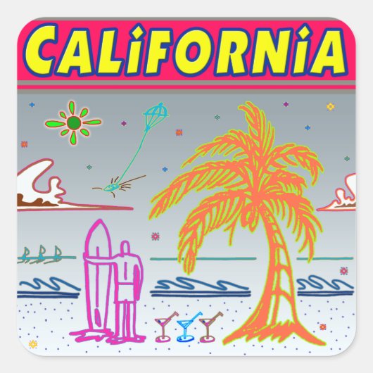"CALIFORNIA" Surfer Beach Aufkleber (Vorderseite)