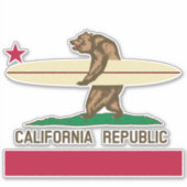 California Surfer Bear Custom Cut Vinyl Stickers Aufkleber (Vorderseite)