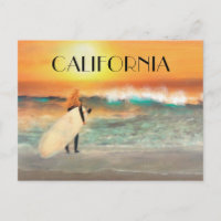 California Surfer Girl Beach Sunset Postcard