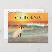 California Surfer Girl Beach Sunset Postcard Postkarte (Vorne/Hinten)