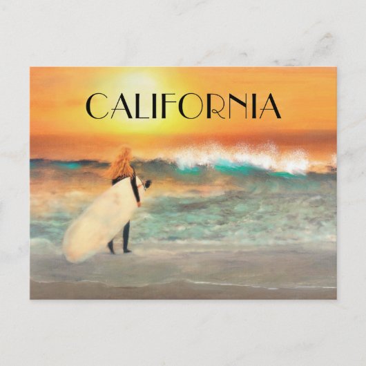 California Surfer Girl Beach Sunset Postcard Postkarte (Vorderseite)