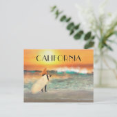 California Surfer Girl Beach Sunset Postcard Postkarte (Stehend Vorderseite)