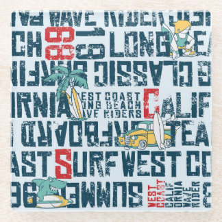 California Surfing Team: Grunge nahtloses Muster. Glasuntersetzer