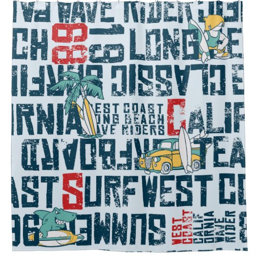 California Surfteam: Grunge Seamless Muster. Duschvorhang (Vorderseite)