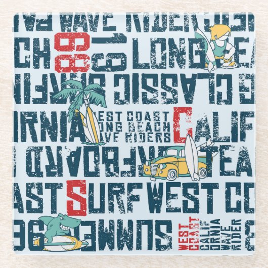 California Surfteam: Grunge Seamless Muster. Glasuntersetzer (Vorderseite)
