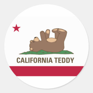 California Teddy Bear Flag Runder Aufkleber
