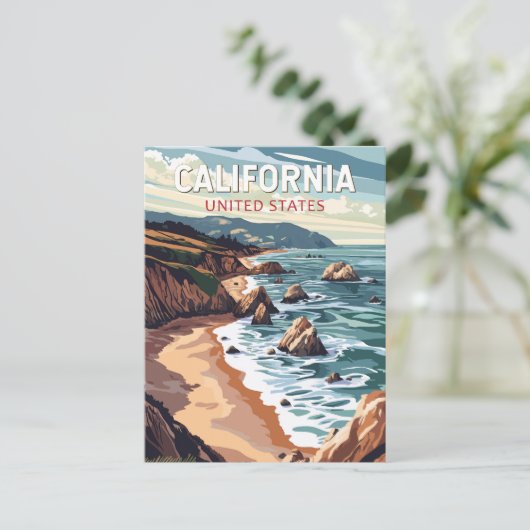 California Travel Art Vintag Postkarte (Stehend Vorderseite)