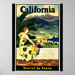 California Travel by Train Vintag Poster