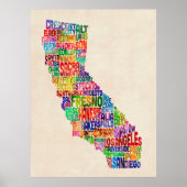 California Typografy Text Map Poster (Vorne)