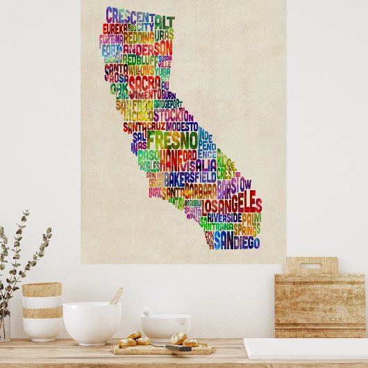 California Typografy Text Map Poster (Küche)