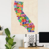 California Typografy Text Map Poster (Heimbüro)