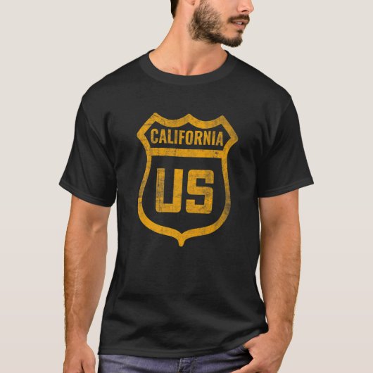 California US Highway Distressed Weathered Look R T-Shirt (Vorderseite)