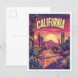California USA Art Vintag Illustration Travel Postkarte
